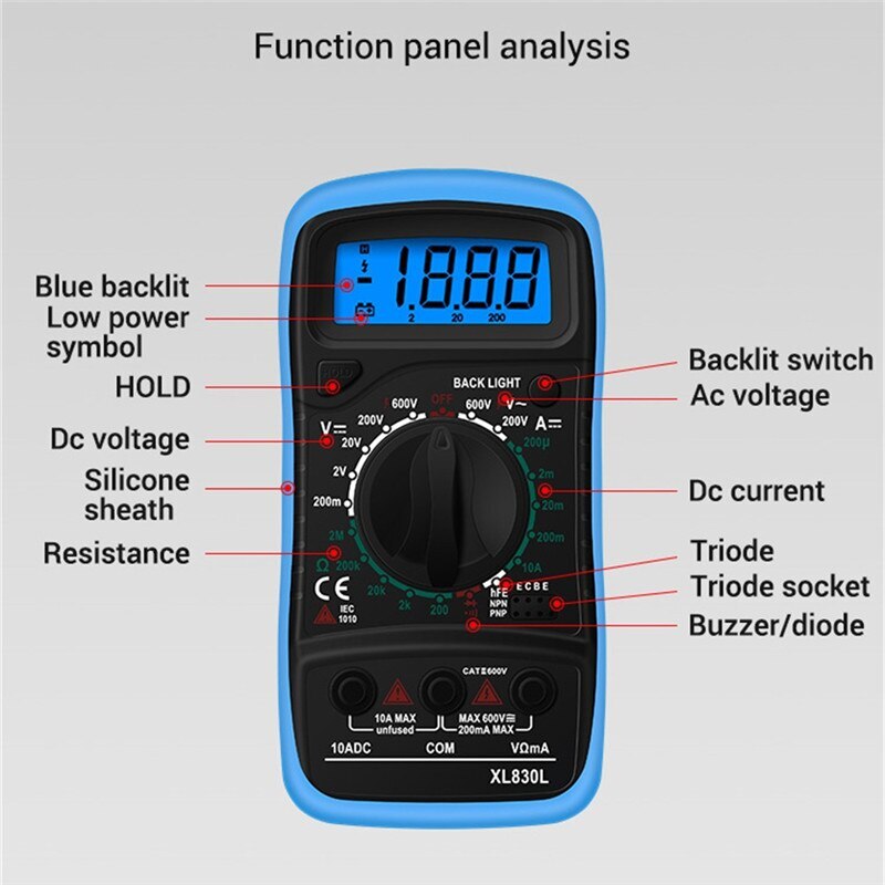 XL830L Handheld Digital-Multimeter LCD Hintergrundbeleuchtung Tragbare DC Amperemeter Voltmeter Ohm Spannung Tester Meter Multimetro