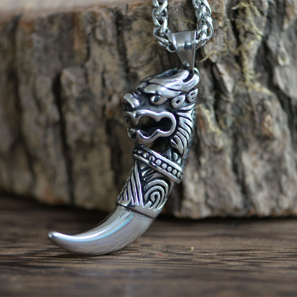 Langhong 1Pcs Norse Rvs Ketting Wolf Tand Ketting Voor Mannen