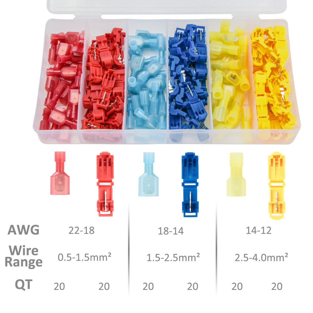 MICTUNING Self-stripping Electrical Fully Insulated Male Disconnects Kit Quick Splice T-Tap Wire Terminals Spade Connectors Set