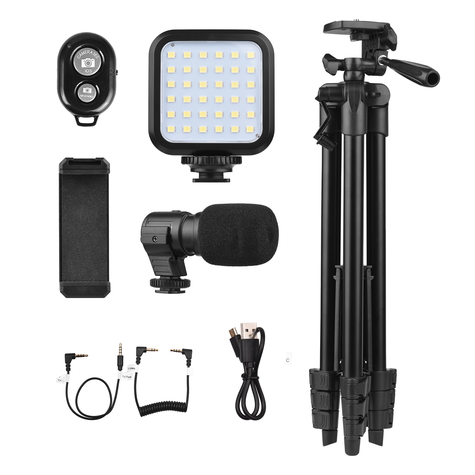 Trépied 53 pouces Vlog Kit ensemble de photographie pour Smartphone trépied + lumière LED + Microphone + Clip pour Smartphone + télécommande pour Vlog