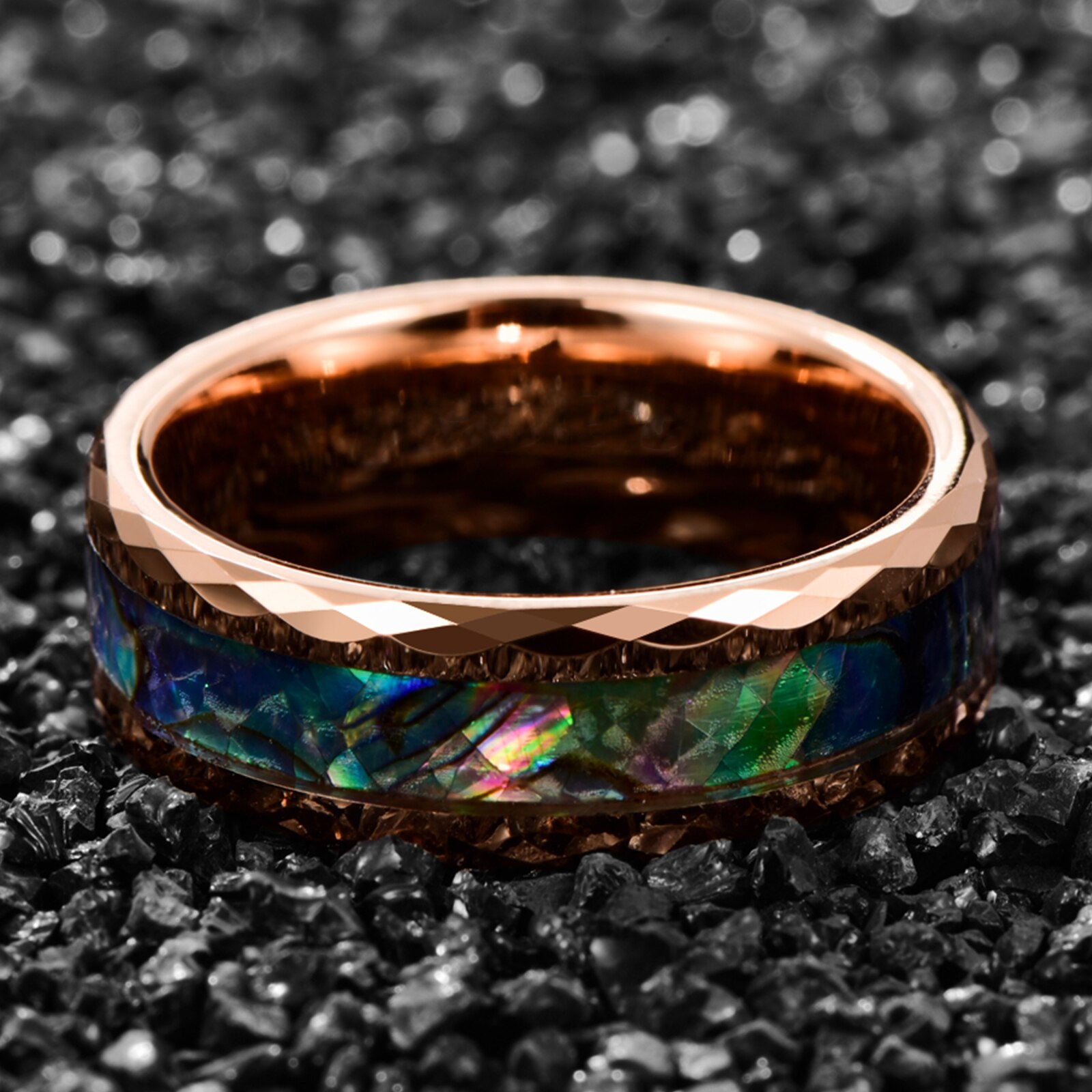 Nuncad Tungsten Carbide Ring 8Mm Breedte 2.3Mm Dikke Plating Rose Gold Batch Bloem Ingelegd Abalone Shell Tungsten Staal ring