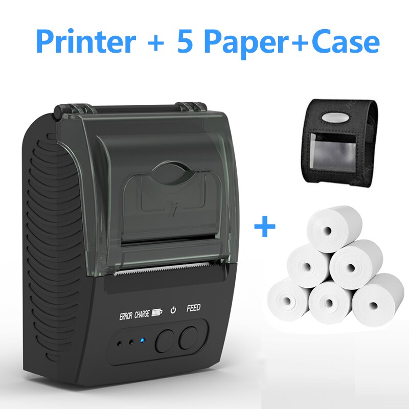 Thermal POS Receipt Printer Portable Mini Mobile Bluetooth Billing Printers for Small Business ESC/POS Support iOS &amp; Android Win: Add 5 Paper Case / UK plug
