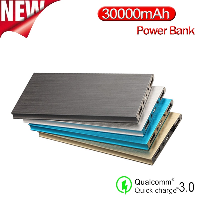 Power Bank Ultra-mince Portable 30000mAh, chargeur de téléphone Portable avec 2 ports USB et éclairage LED, pour voyage en plein air, batterie externe