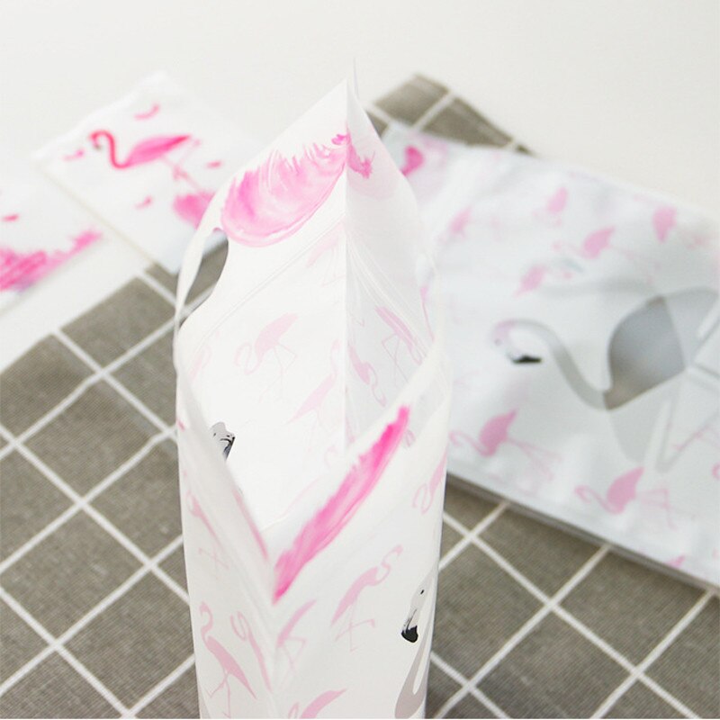 5 stk / sett flamingo mønster cookie sukkertøy poser plast glidelås pakking bag xmax bryllupsfest posere tilbehør