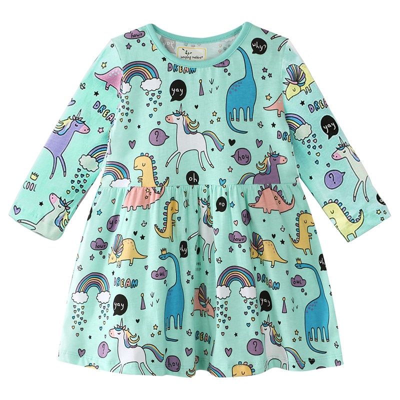 Salto metri unicorn vestiti del bambino per i bambini delle ragazze del cotone vestiti di autunno principessa animali manica lunga vestiti dalla ragazza con unicorni