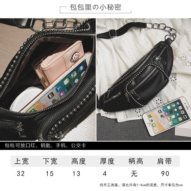 Tas dames stijl schoudertas klinknagel pu sling bag dames sport heuptas