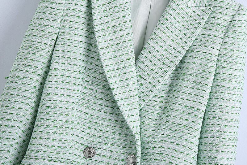 Suit Set 2 piece set women Plaid Tweed Blazer+Skirts Sets Vintage Double Breasted Woman Two Pieces Sets