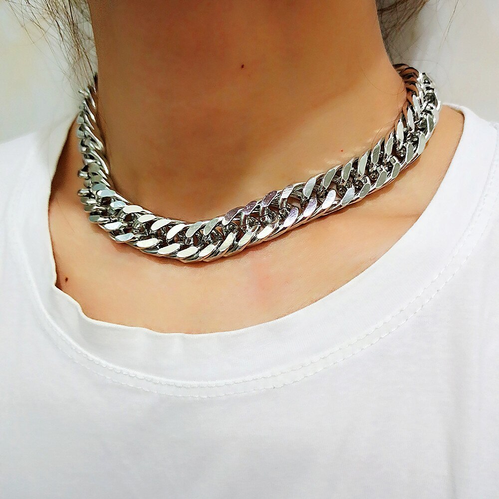 Punk Hip Hop Curb Cubaanse Dikke Ketting Korte Choker Ketting Mannen Eenvoudige Chunky Kraag Kettingen Vrouwen Sieraden Party: silver necklace