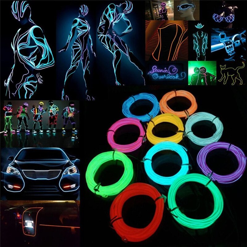 Lampada a strisce a LED luce al Neon flessibile bagliore EL cavo metallico luci a LED per danza di natale decorazione Rave scarpe fai da te abbigliamento