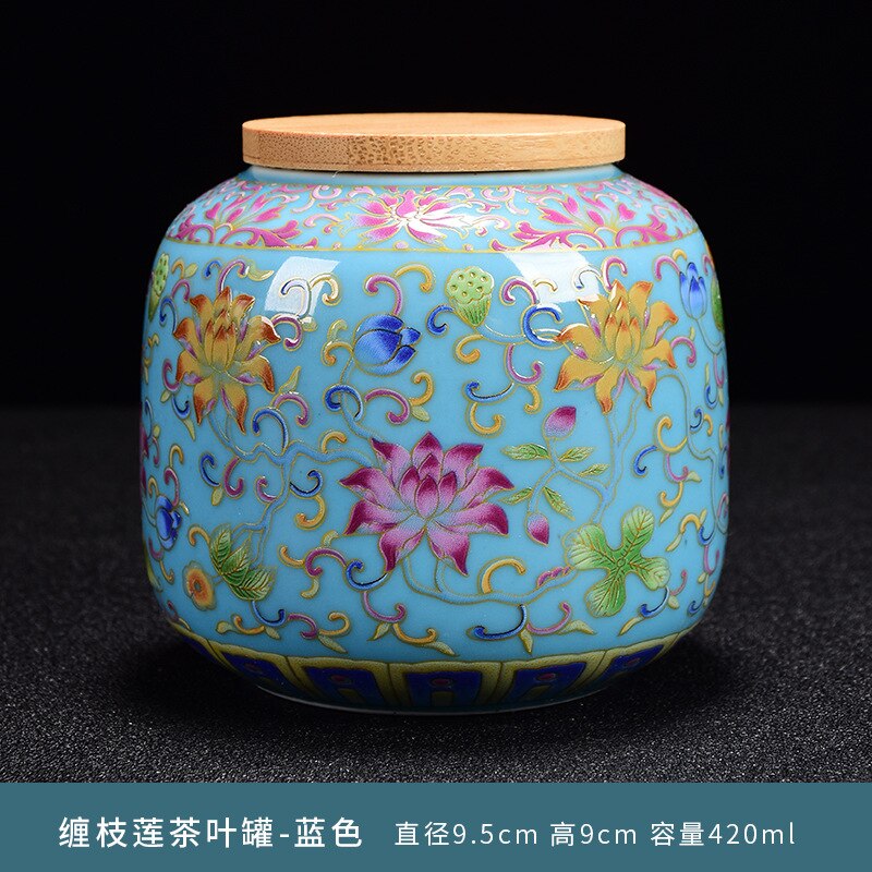Porcelain Enameled Ceramic Tea Caddy Portable Sealed Tank Storage Jar Moisture-proof Tank Storage Box Candy Snacks Universal Jar: sky blue