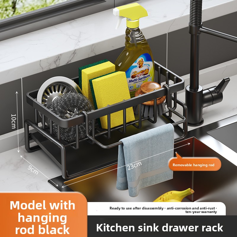 Carbon steel Kitchen Rack, Cleaning Cloth, Storage Drain, Household Detergent Sponge Rack, Water Sink Artifact: black