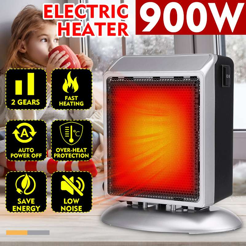 900W 2 Levels Adjustable Electric Winter Heater Fan Mini Over-heat Protection Space Warmer Heating Low Noise & No Radiation