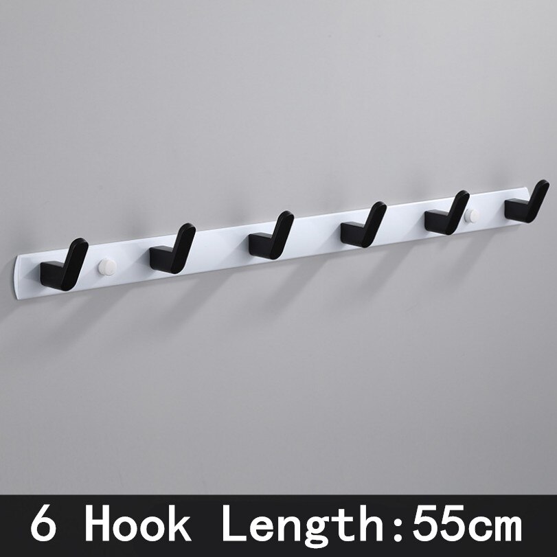 Black White Robe Hook Bathroom Towel Hooks Towels Bag Hat Hook Wall Mounted Clothes Coat Hook Wall Hanger Bathroom Hardware: Black White- 6 Hook