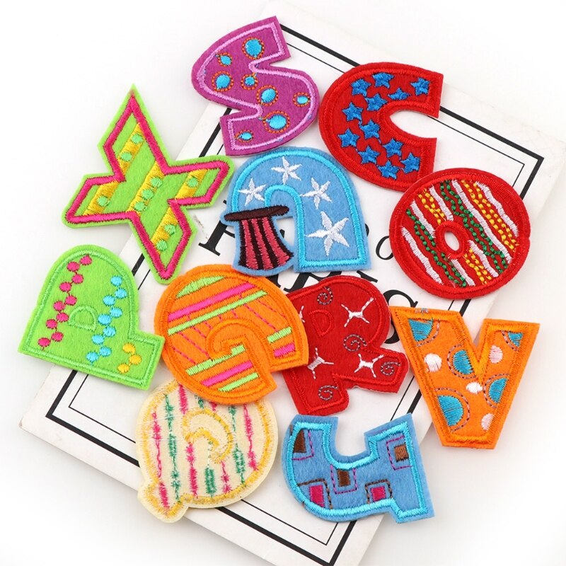 26 PCS Iron on Colorful Letters Patches Applique Sew on Patches Colourful Letter A-Z Patch Alphabet Embroidered Patches DIY