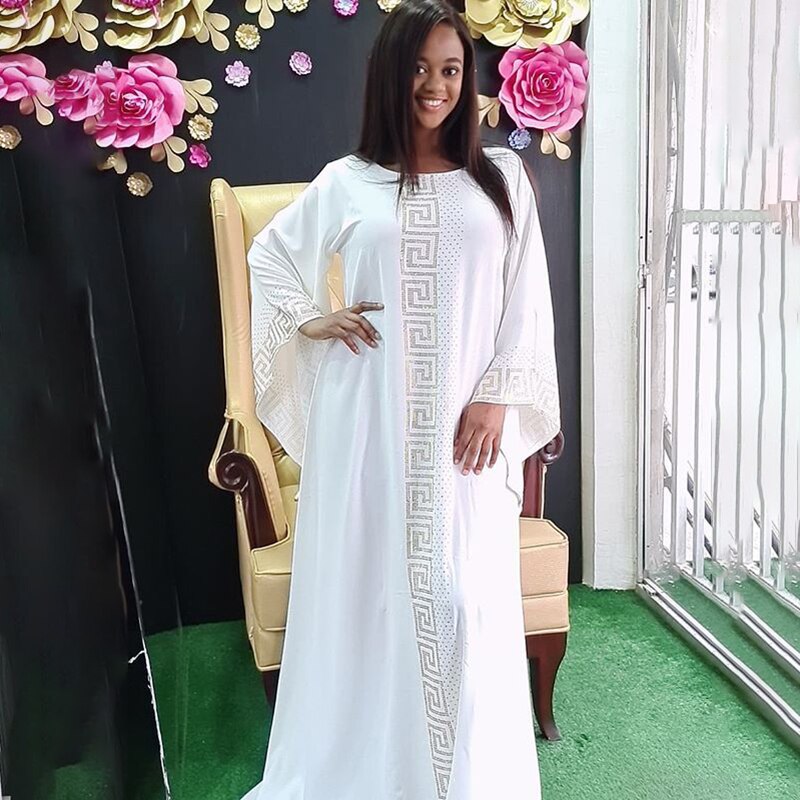 Dashiki Dress Silk Gold diamond Abaya Dubai Maxi Bazin African Vintage Long Sleeve Robe Gowns Africa Sexy Lady Party: XL