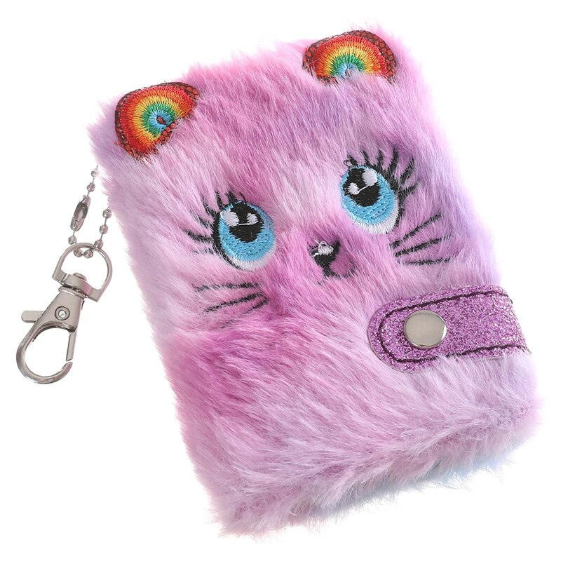 Carnet de notes en peluche chat mignon pour filles, Kawaii, pendentif, porte-clés, chats à fourrure, carnet agenda quotidien, carnet de notes, papeterie: 17