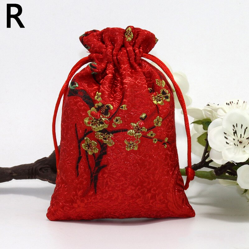 Zijde Sieraden Opbergtas Pouch Tas Kleine Satijnen Portemonnee Chinese Brocade Geborduurde Trekkoord Bag Voor Ring Sieraden: R