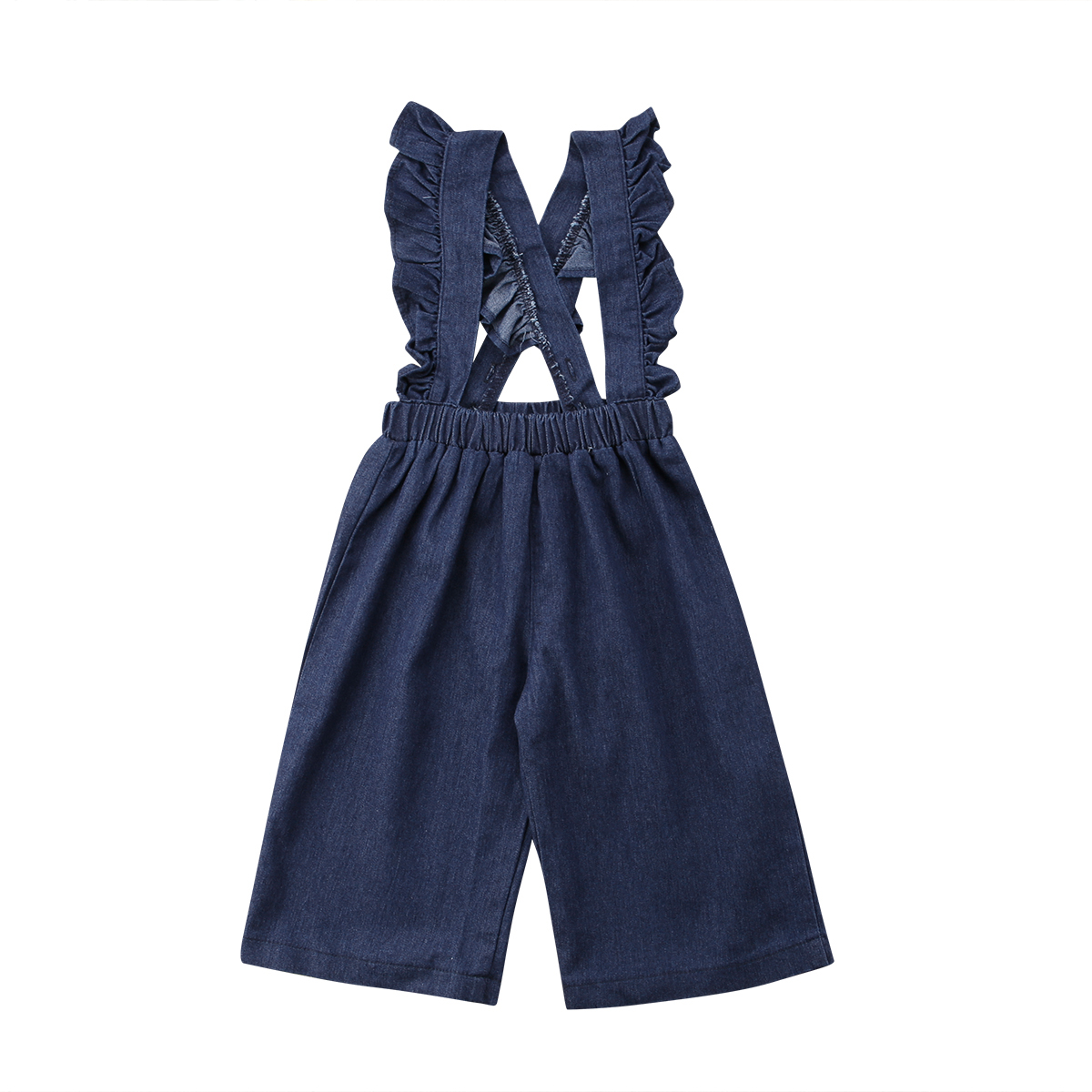 Kinderen baby meisjes denim overall ruches romper stippen denim jumpsuit broek outfit zomerkleding: Blauw / 4t