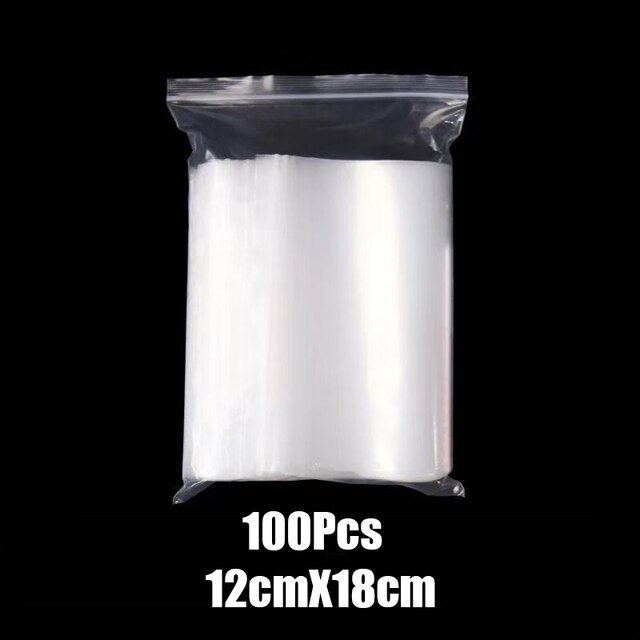 100 stk/pose genanvendelige plastikposer kraftige gennemsigtige smykker lynlås lynlås genlukkelig poly klar emballagepose forskellige størrelser: 12 x 18cm