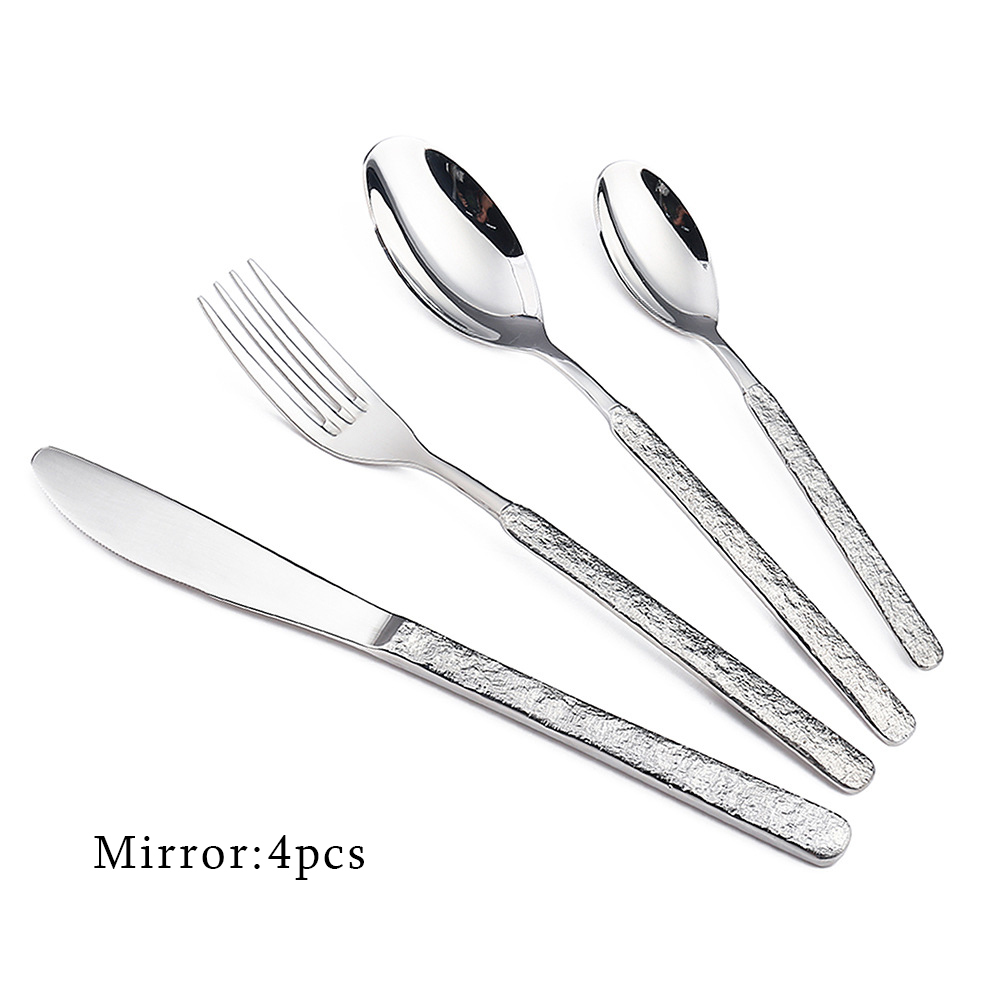 Bright Silver Cutlery Mirror Stainless Steel Household 4pcs Kitchen Tablewares Set Steak Knife Fork Coffee Spoon Dessert Fork: silver-A