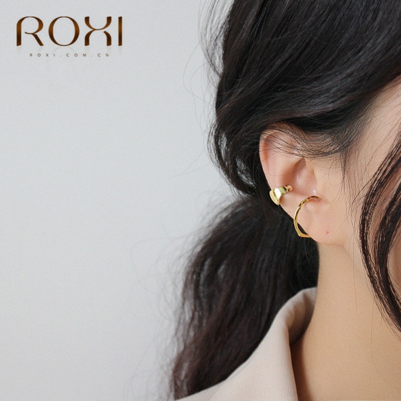 ROXI 925 Sterling Silver Earrings for Women Unique No Piercing Clip on Earrings Ear Cuff Minimalist Smooth Face Earings Jewelry