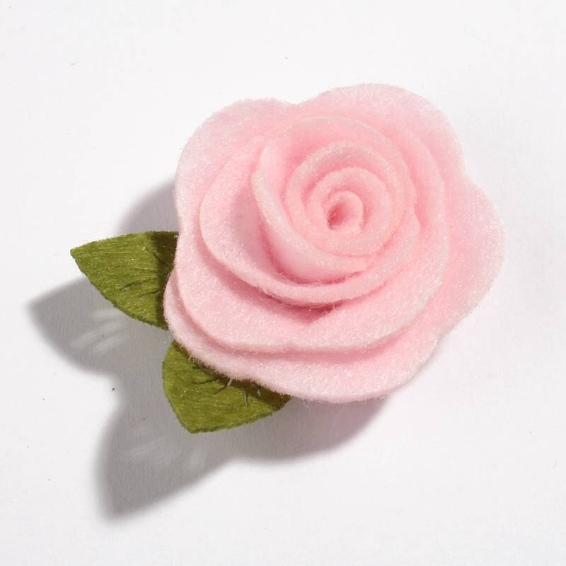 Flores de tela no tejidas de fieltro con hojas verdes para la cabeza, accesorios para el cabello, rosas enrolladas bonitas, 5CM, 10 Uds.: H / Flower Only