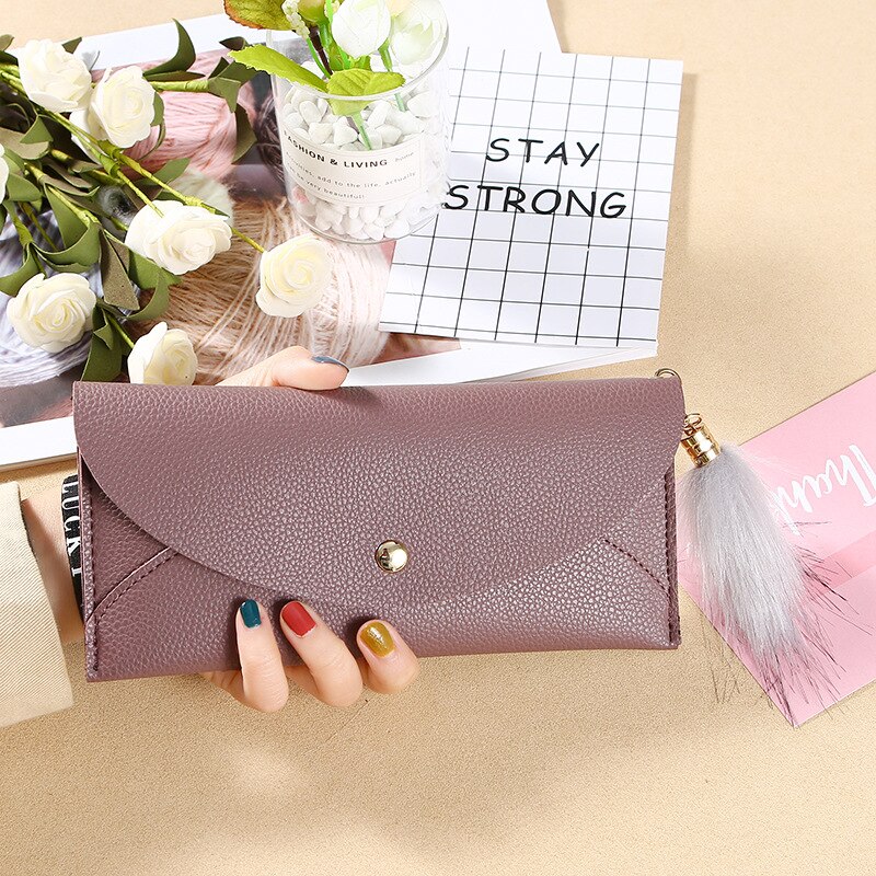 Style Women's Wallet Long Envelope Multi-functional Passport Bag Korean-style Large Screen Mobile Phone Bag: Bean Paste