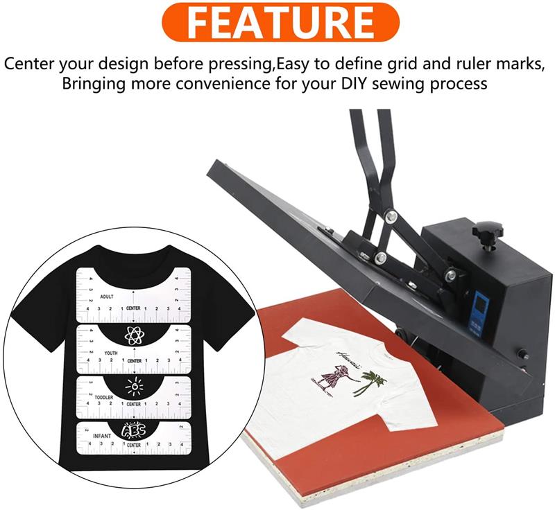 4Pcs/Set T-Shirt Alignment Ruler for Guiding Tshirt Measurement Ruler with Size Chart DIY Drawing Template Craft Tool Drafting