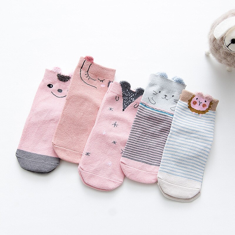 5 Pairs Schattige Kinderen Katoenen Sokken Peuter Baby Jongen Meisje Enkel Baby Casual Herfst Cartoon Dier Grappig Lot Pack crew Lente