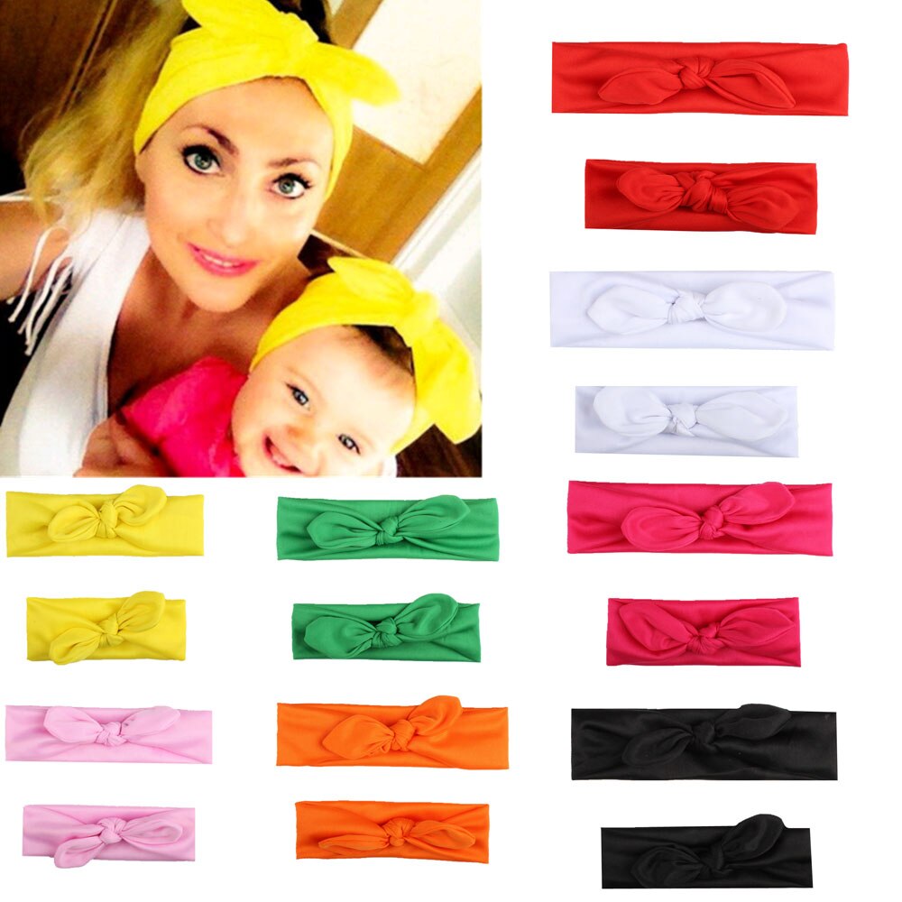 2 pièces mignon famille doux chapeaux belle impression Parent bandeau de cheveux solide bébé fille femmes maman mère bandeau noeud