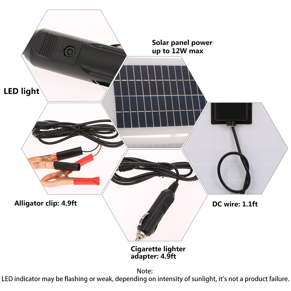 Solar Car Battery Charger Maintainer Semi-flexible Portable Solar Power Panel Trickle Charging For RV Motorcycle Boat Marine