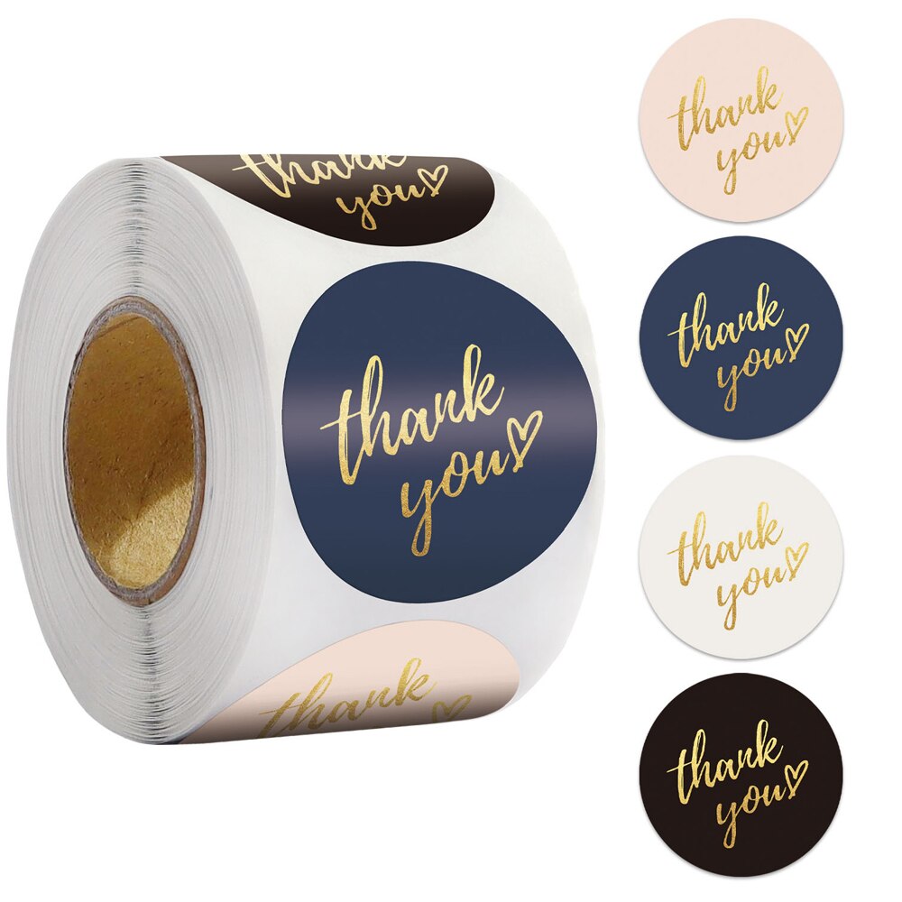 100-500pcs Blue Thank You Stickers Seal Labels 1inch Gold Foil Paper Decoration Sticker Handmade Wedding Labels Stationery