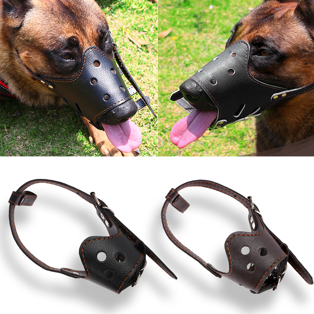 Verstelbare Ademend Masker PU Leer Hond Muilkorf Anti Bark Bite Chew Veiligheid voor Kleine Grote Honden Mond Zachte Snuiten training