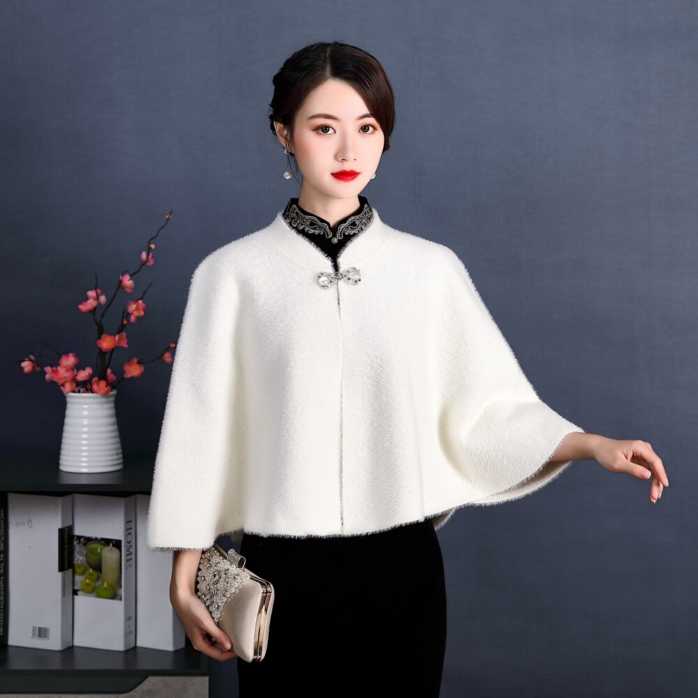 Manteau de mariage en fausse fourrure, veste chaude d&#39;hiver, boléro ivoire de , Cape de fête,: Ivoire