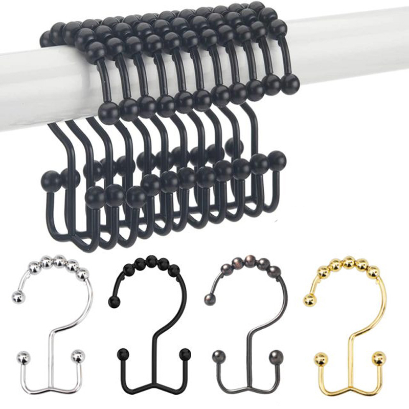 Gancho para cortina de ducha de acero inoxidable, anillo de bola de rodillo de Metal, gancho deslizante de doble cara para cortinas de barra de ducha de baño, 12 Uds.
