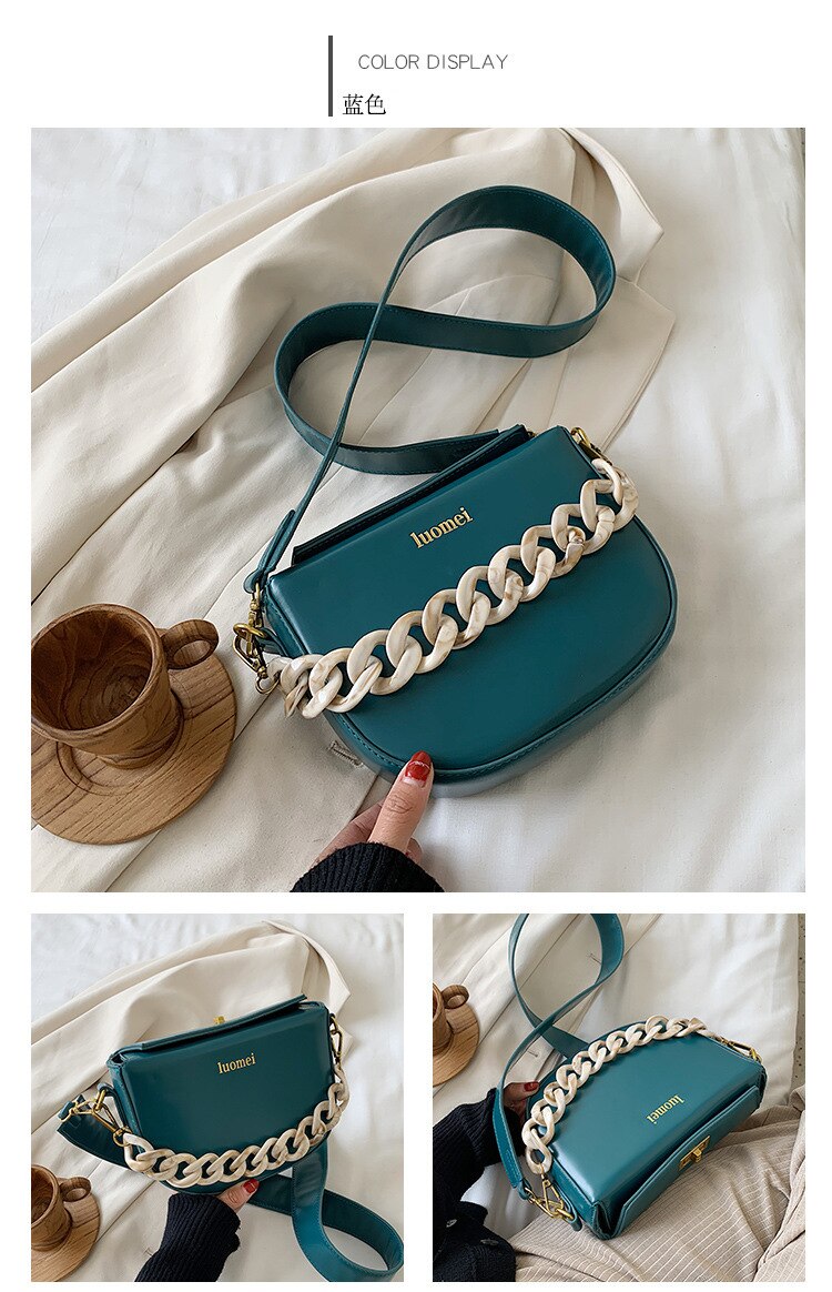 Female Messenger Bag Ladies Chain Shoulder Bag Small Square Bag Brand Women Handbag: Blue