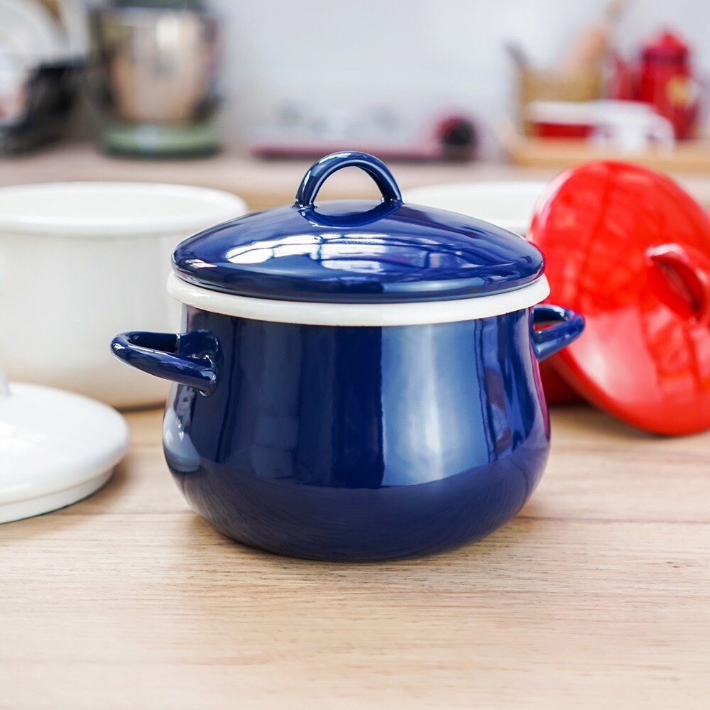 Dani Zhang Thicken 0.8mm Emaille pot Emaille pan koudgewalst staal 1.5L Inductiekookplaat 14 cm
