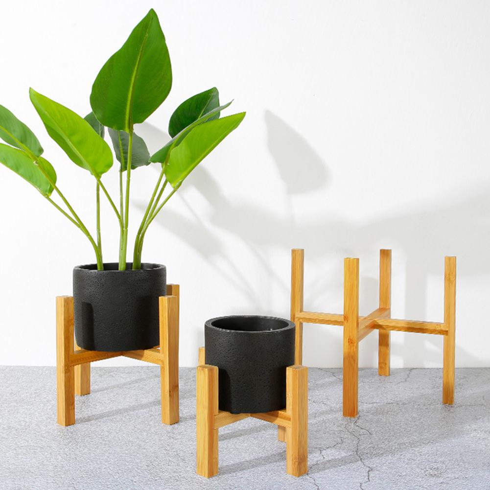 Bærbar single bay bambus blomsterstand mini blomsterpotteholder plantepottehylde firbenet vase blomsterpotte glidebeslag