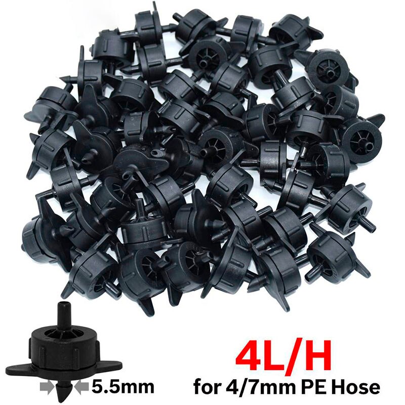 50 stk 2l 4l 8l/ h justerbar trykkompenserende drypvanding emitter drypper sprinkler spayer havevanding: 4l