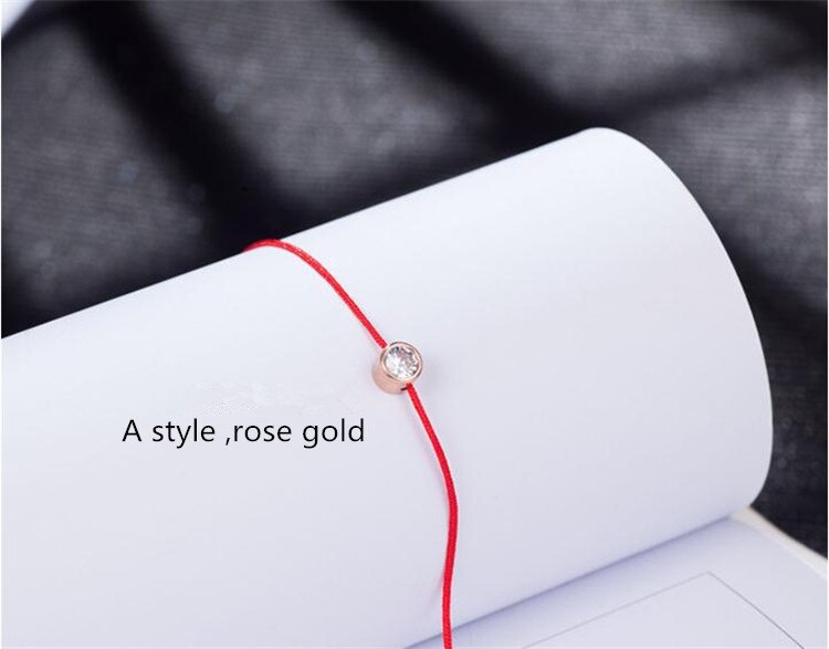 YUN RUO Gold Silber Farbe Zirkon Kristall Rote Linie Armband Charms 316 L Edelstahl Schmuck Frau Kette Verhindern verblassen: A rose gold