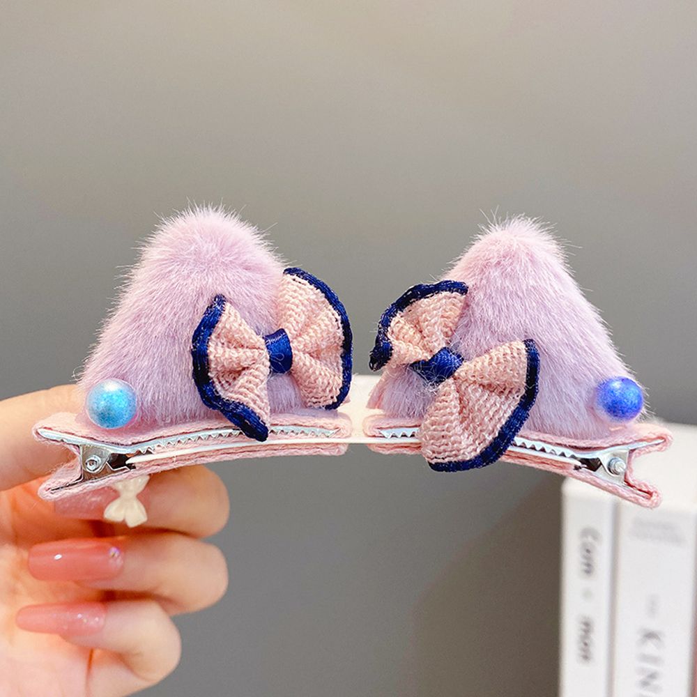 Pinzas para el pelo de felpa con forma de orejas de gato para niños, horquillas con lazo para bebé, accesorios para el cabello, accesorios para fotos, horquillas de bola de felpa: L