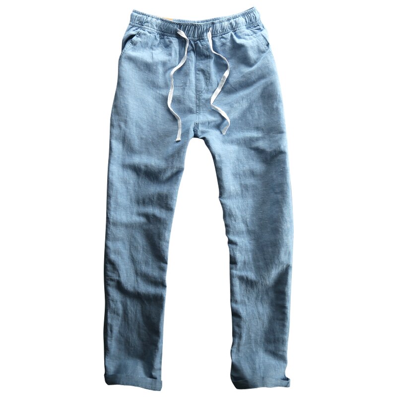 Heren Linnen Katoen Casual Broek - Elastische Tailleband, Loose Fit, Lange Broek