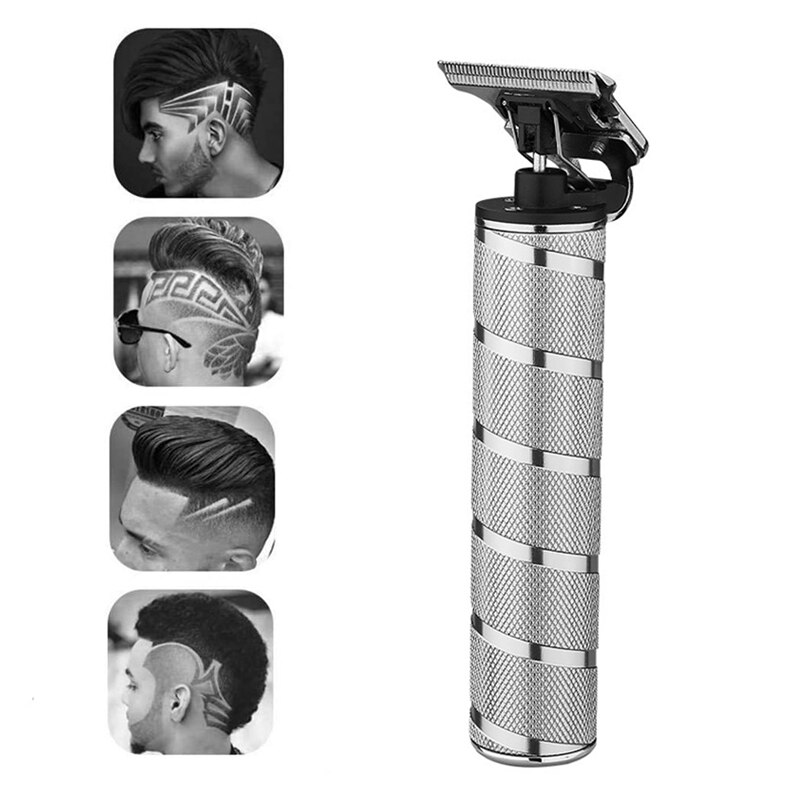 Elektrisk pro li outliner klipper barberpleje genopladelig trådløs skære t-blade trimmer hårklippere: Sølv