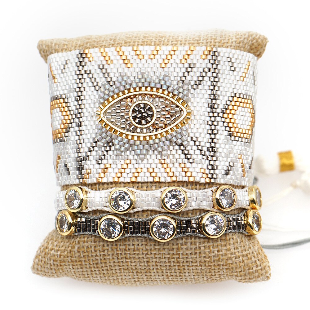Zhongvi armband voor vrouwen miyuki lucky evil eye armbanden pulseras mujer femme kristal miyuki sieraden vrouw handgemaakte weefkralen: Set