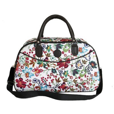 Leder Frauen Reisetaschen Handtaschen Neue Tragbare Hand Fitness Blumen- Seesack Wasserdichte Wochenende Tasche Für Dame: Weiß