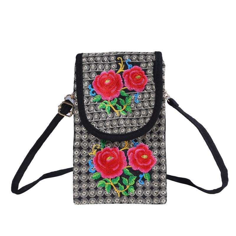 Damen-handytasche, umhängetasche, schultertasche, geldbörse, handtasche, beutel, ethno-stil, bestickte tasche, klapptasche aus Segeltuch, retro-stil: Typ 10 groß