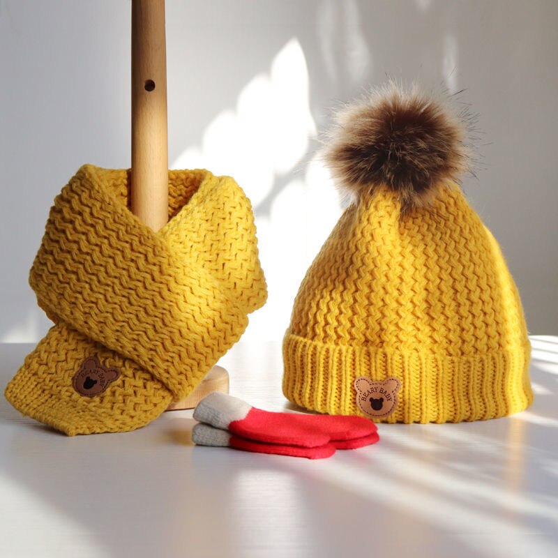 Baby hat/Scarf Autumn/Winter boy/girl hat lovely knitted wool warm hat/baby scarf set: Orange / 2-3years