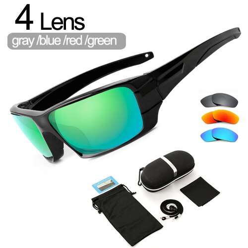 6 Lenses Polarized Fishing Sunglasses Camouflage Frame Sport Sun Glasses Fishing Eyewear Oculos De Sol Masculino UV 400: 4 Lenses Box
