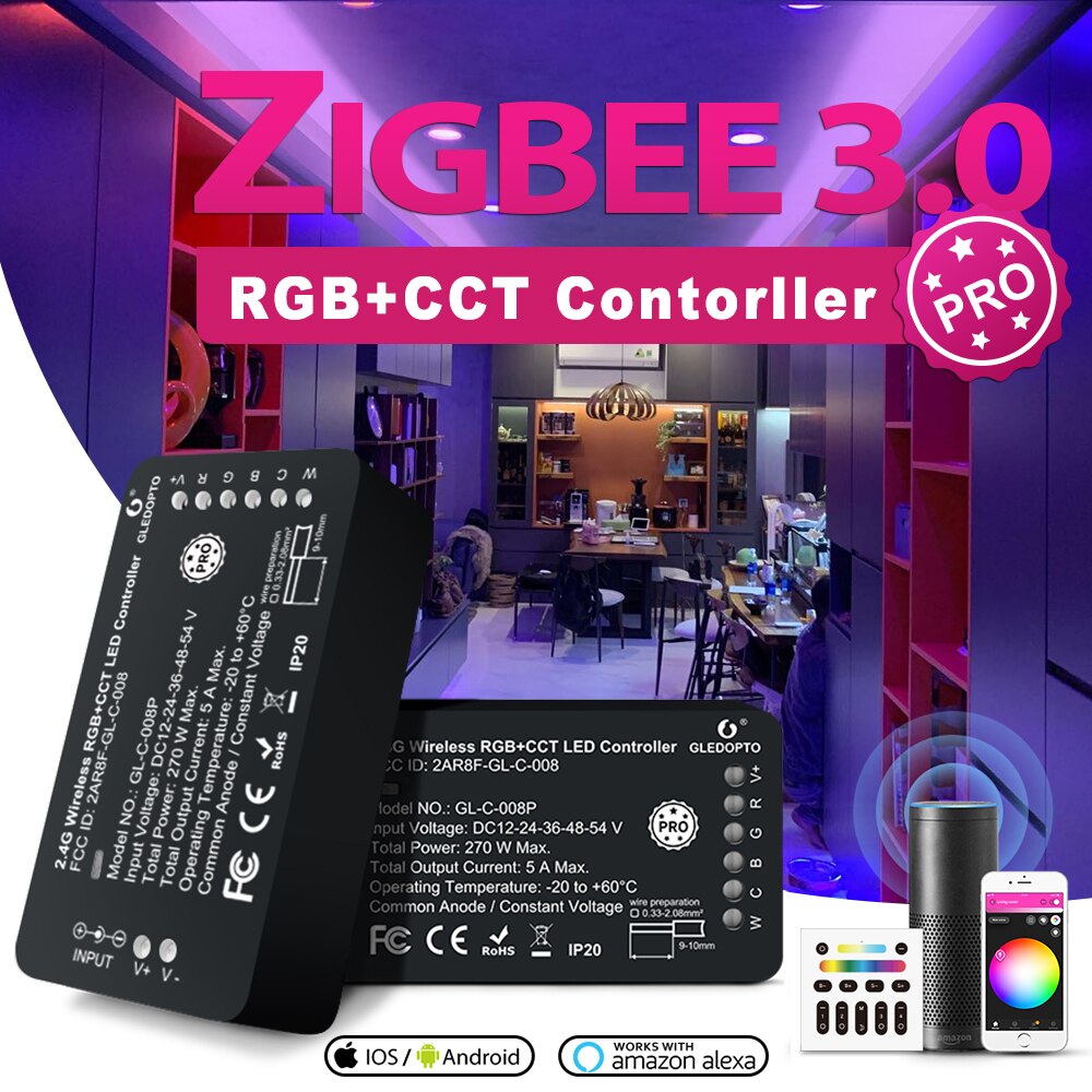 Zigbee 3.0 LED RGB CCT Light Strip Controller RGB Warm Cold White Pro Compatible with Hue Tuya App Voice 2.4G RF Remote Contro