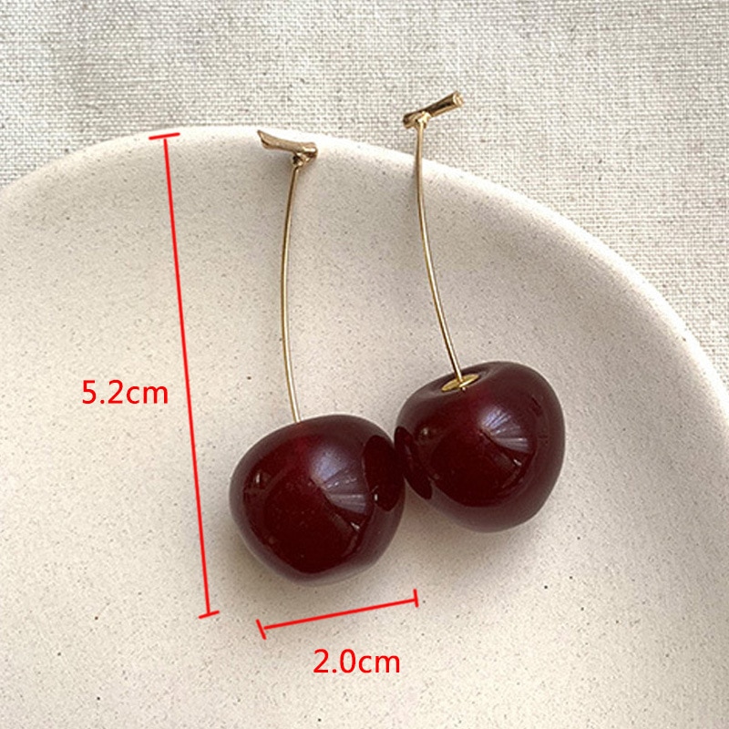 Pendientes de simulación de cereza roja para mujer y niña, aretes de resina dulce, color dorado, , 1 par, novedad